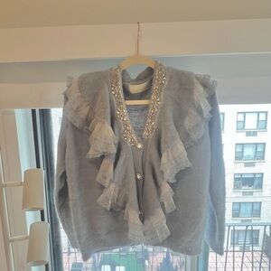 Beautifully embellsihed blue sweater with pearls